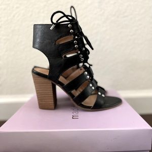 Black Lace up Sandal Heels